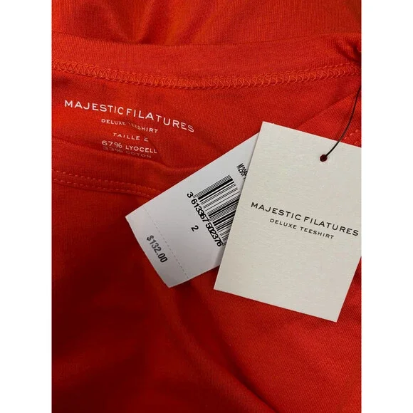 $133 Majestic Filatures Women's Orange Cotton Semi-Relaxed Crewneck Tee Size 2 - Picture 4 of 4